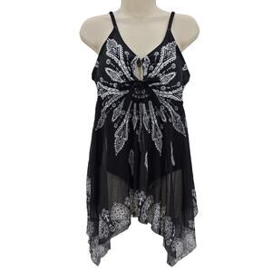 Zando Womans size XL Geometric Print Mesh Asymmetric Swimdress Black/White NWOT